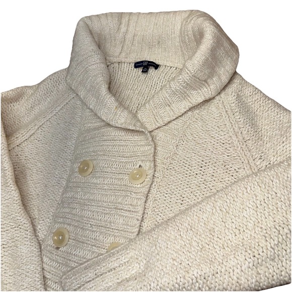 Vintage Gap Chunky Knit Double Breasted Wool Ivory Cardigan Sweater Women's XL - Picture 1 of 10